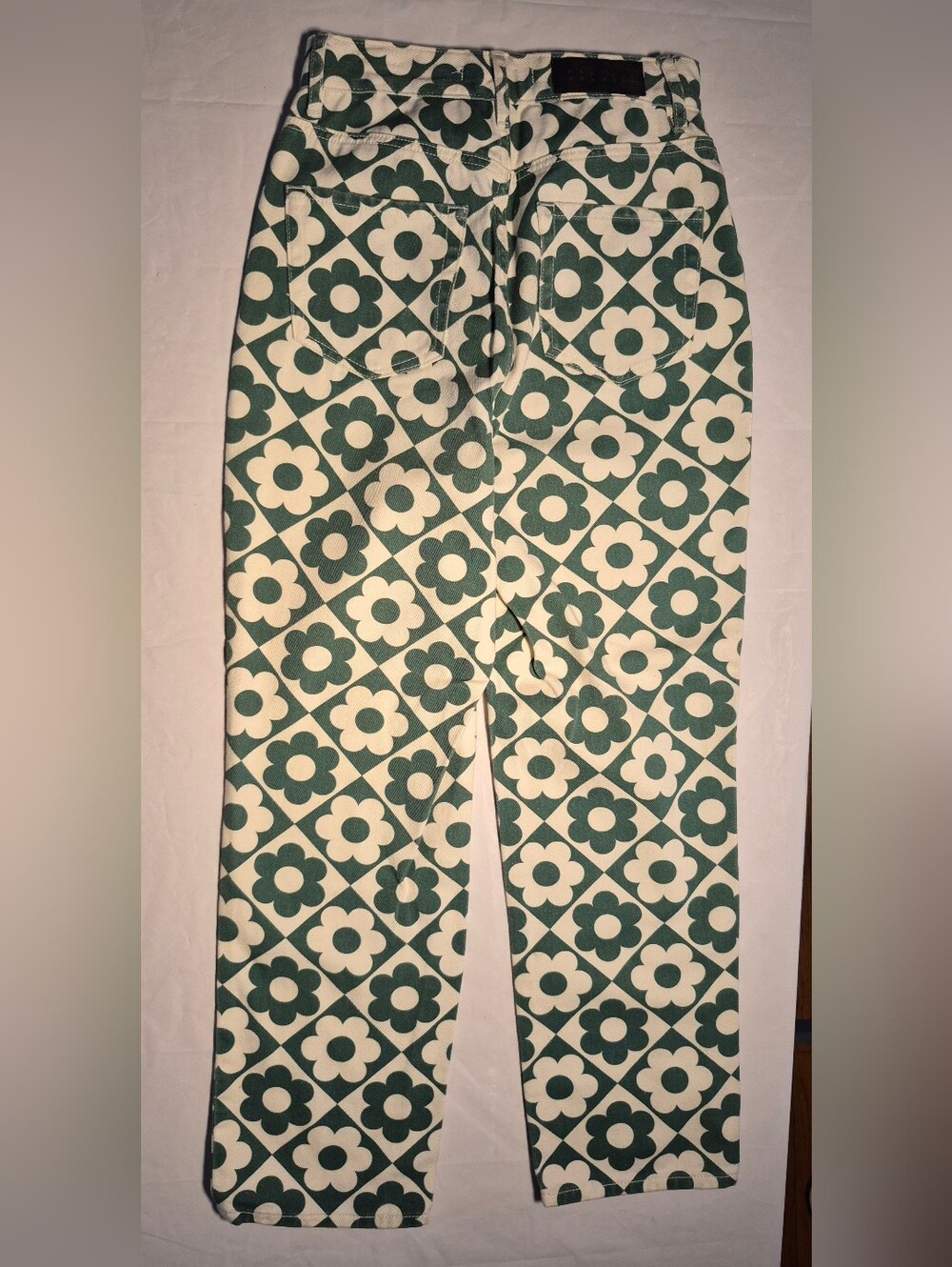 Pacsun White and Green Floral Pattern Buttoned Jeans High Rise Straight Size 25